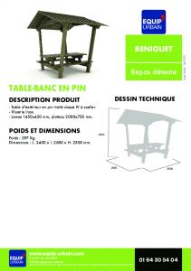 La table-banc en Pin Classe 4 avec toit - BENIGUET