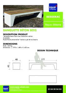 BANQUETTE BETON BLANC LISSE LG 1770MM-ET BOIS ROBINIER - BERGERA