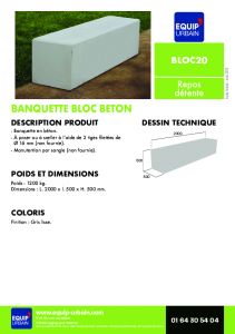 BANQUETTE BETON GRIS BRUT LISSE MONOBLOC - BLOC20