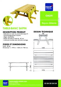 La table-banc en Pin avec siges rabattables - CALVI