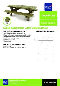 TABLE-BANC EN PIN A SCELLER - COGNACAS