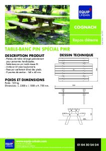 La table-banc en Pin classe 4 - PMR - COGNACH