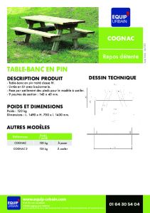 TABLE-BANC EN PIN TRAITE A POSER - COGNAC