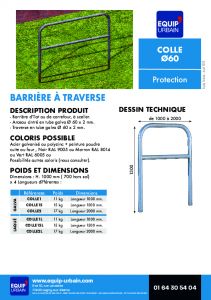 BARRIERE A TRAVERSE LAQUE 1M50 - COLLE15L