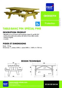 La table-banc en Pin classe 4  sceller - CROISSYH