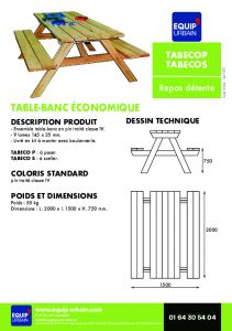 La table-banc en Pin classe 4 -  sceller - TABECOS