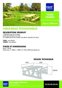 La table-banc en bois avec dossiers - TOMED