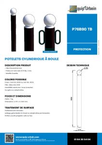 potelet 1m50 76 noir boule 90 blanche p76b90tb