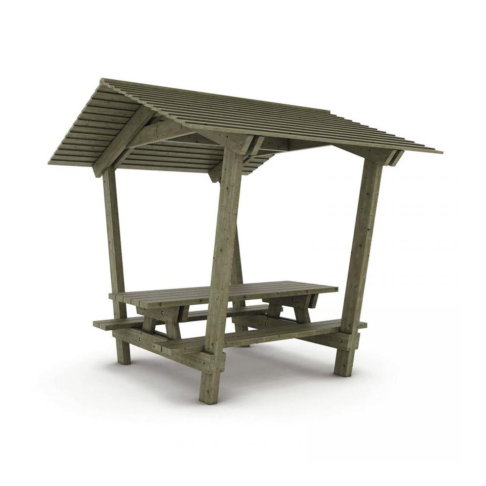TABLE-BANC EN PIN TRAITE AVEC TOIT